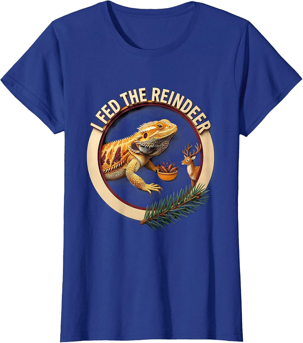 Women's I Fed The Reindeer Funny Bearded Dragon Christmas Pajama T-Shirt - Royal Blue