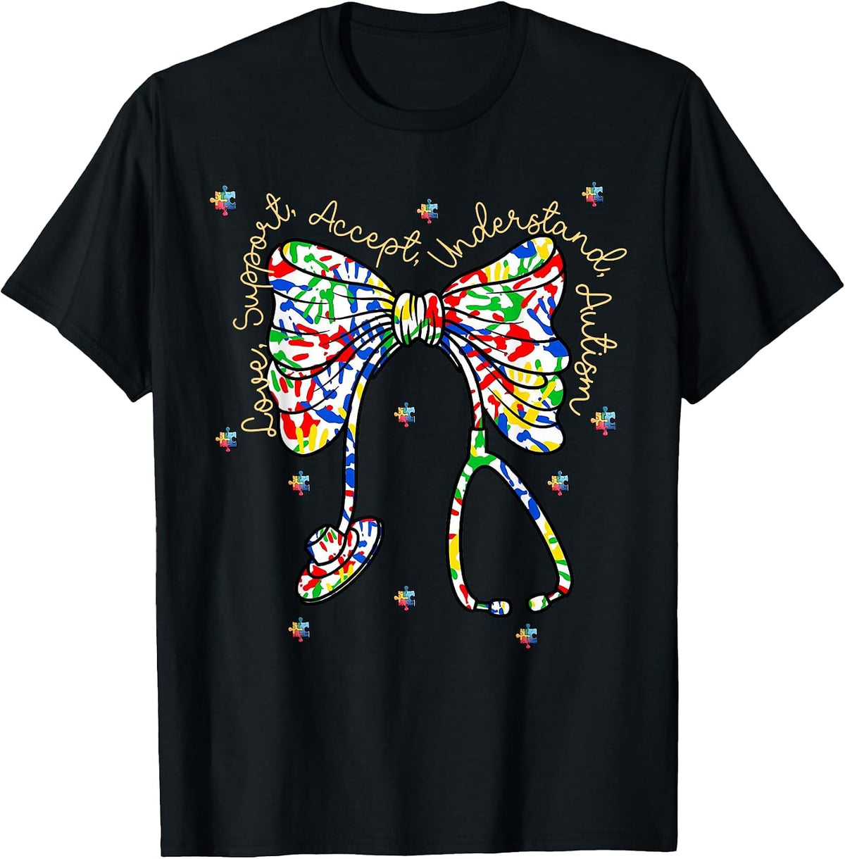 Registered Nurse Coquette Stethoscope Autism Awareness T-Shirt - Black