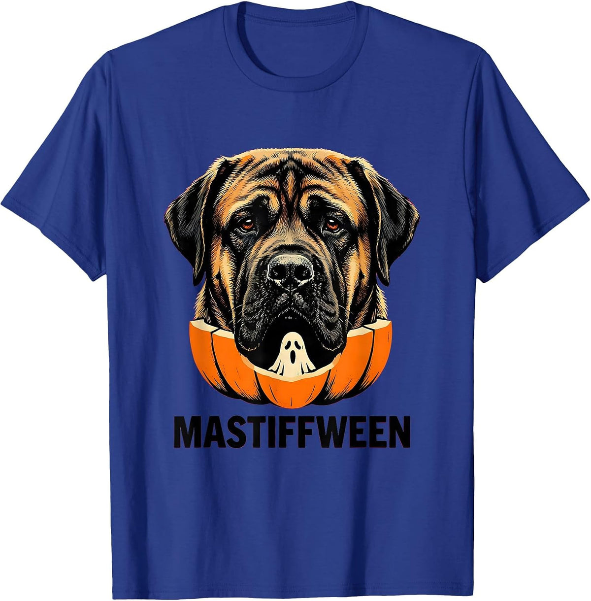Men's Mastiffween Stencil Graphic Mastiff Dog Halloween Humor T-Shirt - Royal Blue