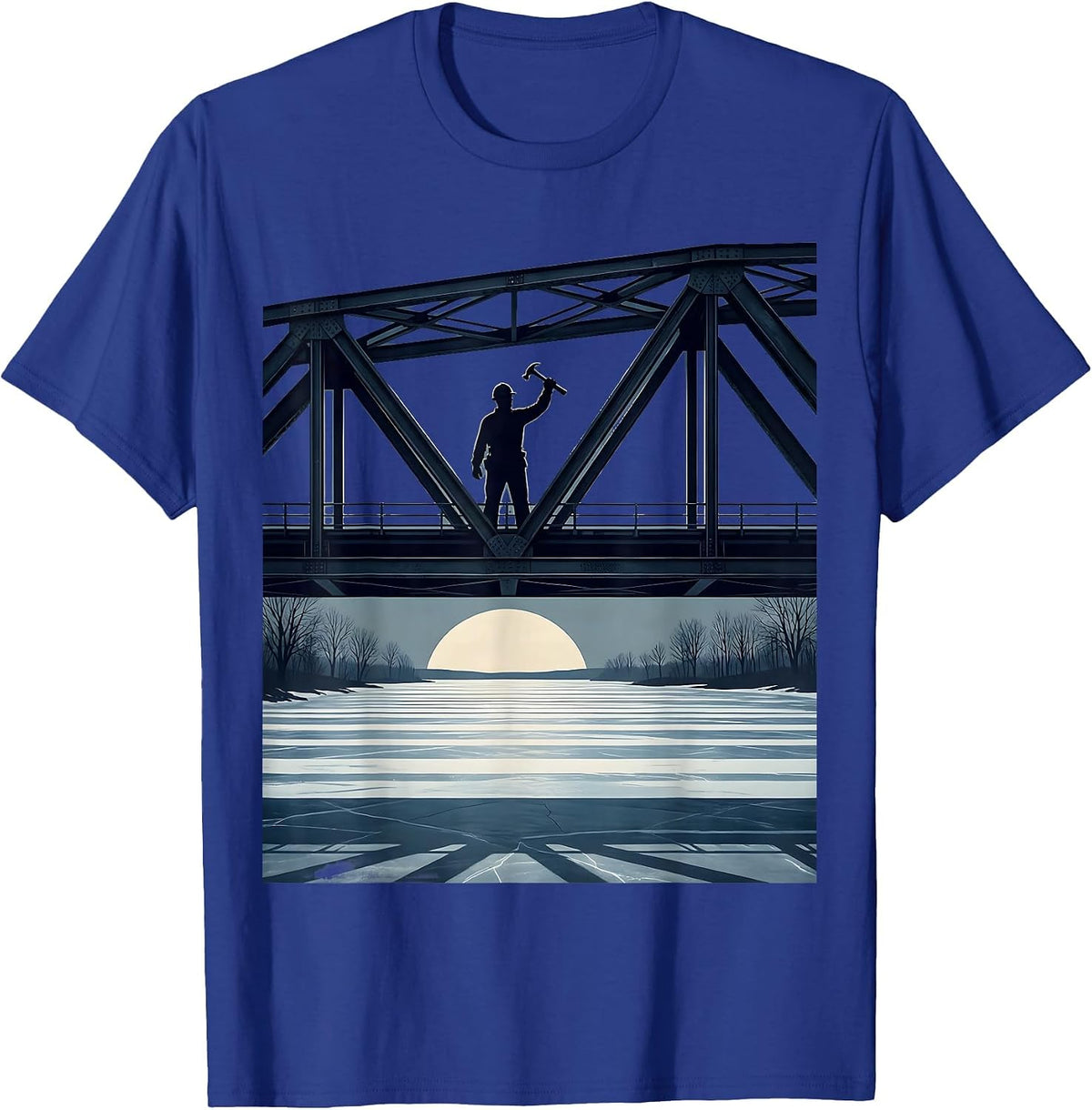 Boston Ironworker Bridge Over Frozen River T-Shirt - Royal Blue