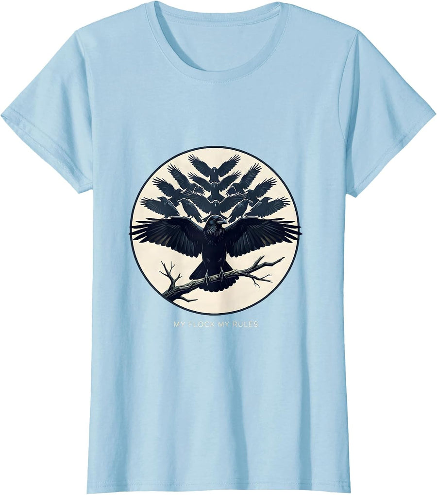 Women's My Flock My Rules Crow Bird Design T-Shirt - Baby Blue