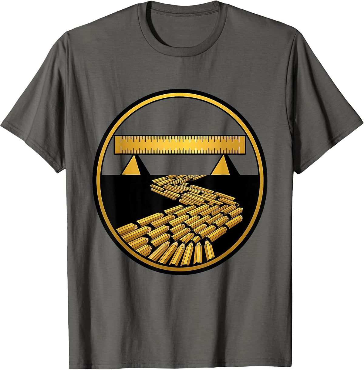 Back to School Ruler Bridge Pencil River Graphic T-Shirt - Asphalt Grey