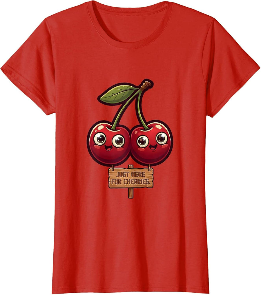 Women's Just Here For Cherries Fruit Lover Design T-Shirt - Red