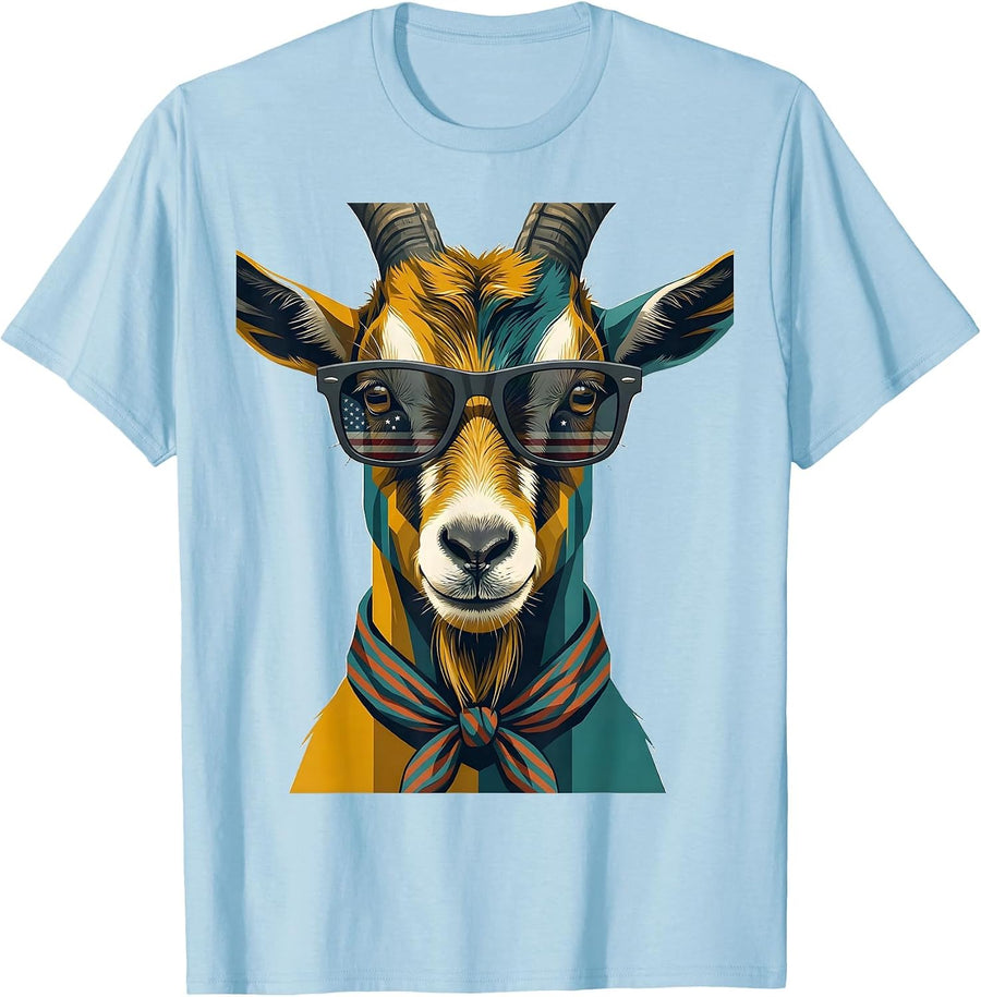 Men's Goat Sunglasses Midcentury Modern Animal Humor T-Shirt - Baby Blue
