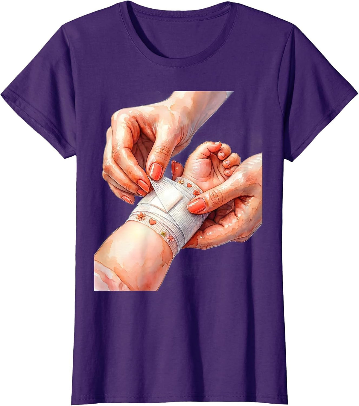 Women's Pediatric Nurse Bandage Art Illustration T-Shirt - Purple