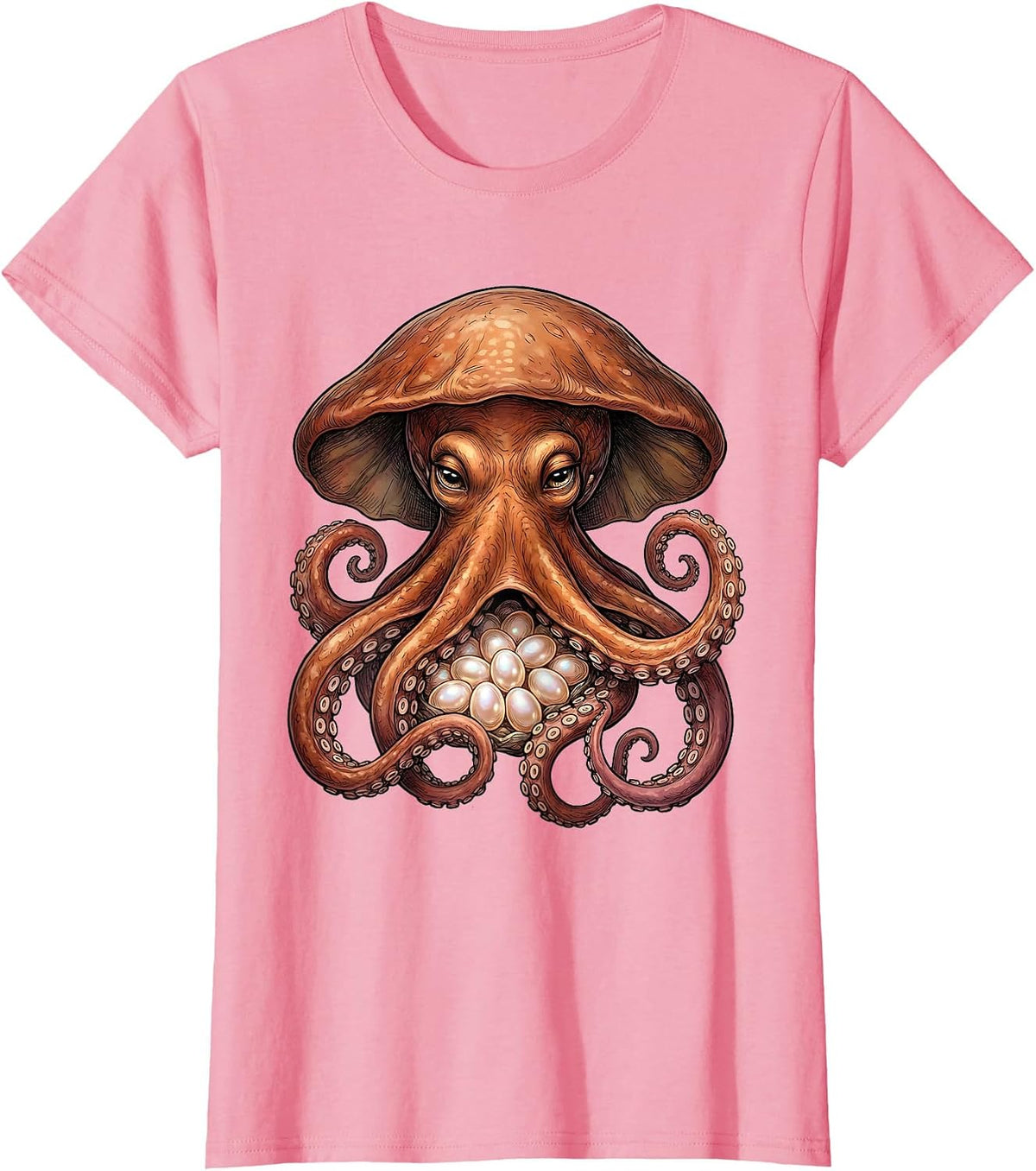 Women's Mother Octopus Sheltering Eggs Illustration T-Shirt - Pink