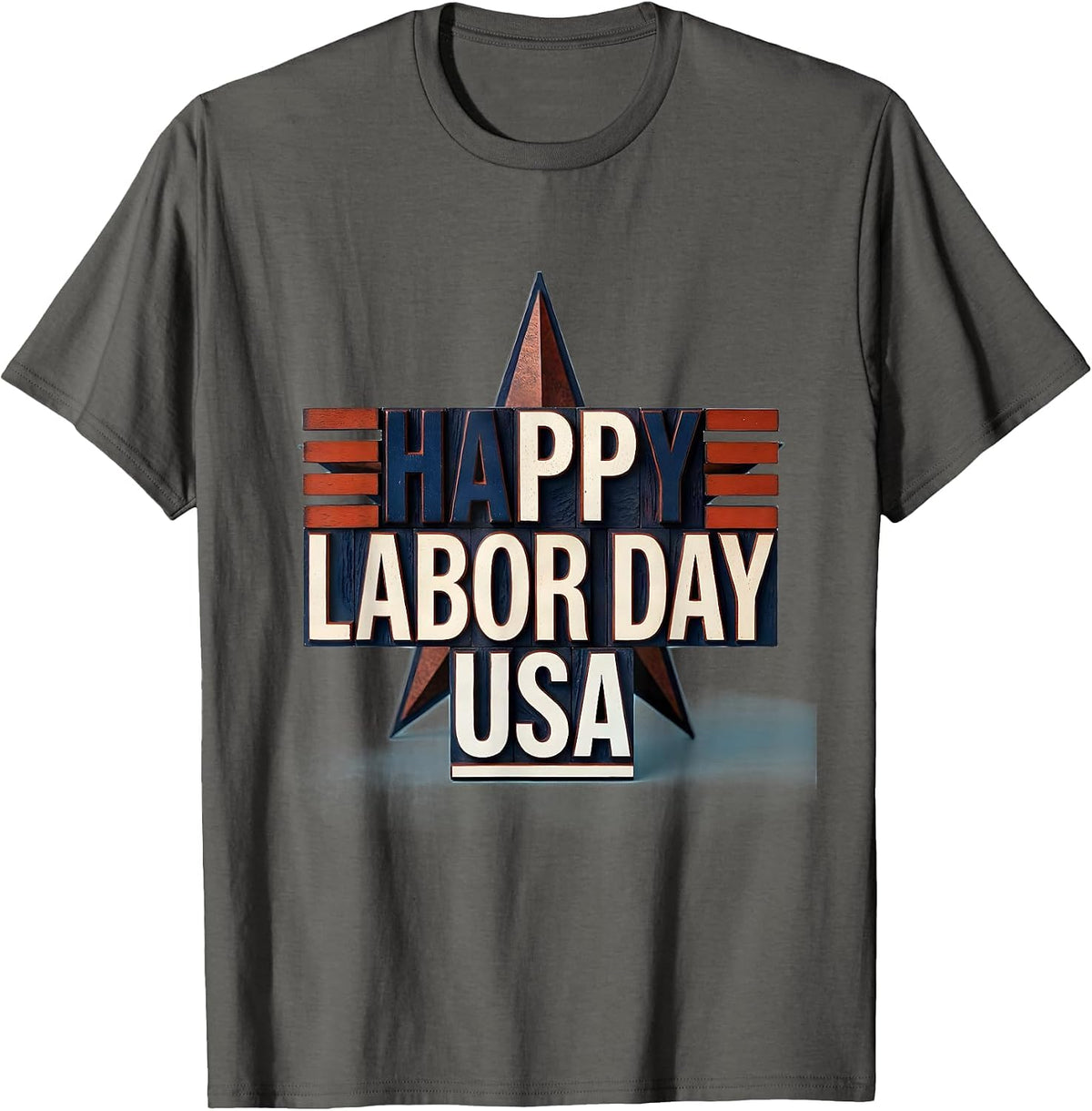 Happy Labor Day USA Patriotic Americana Tribute Wood Type T-Shirt - Asphalt Grey