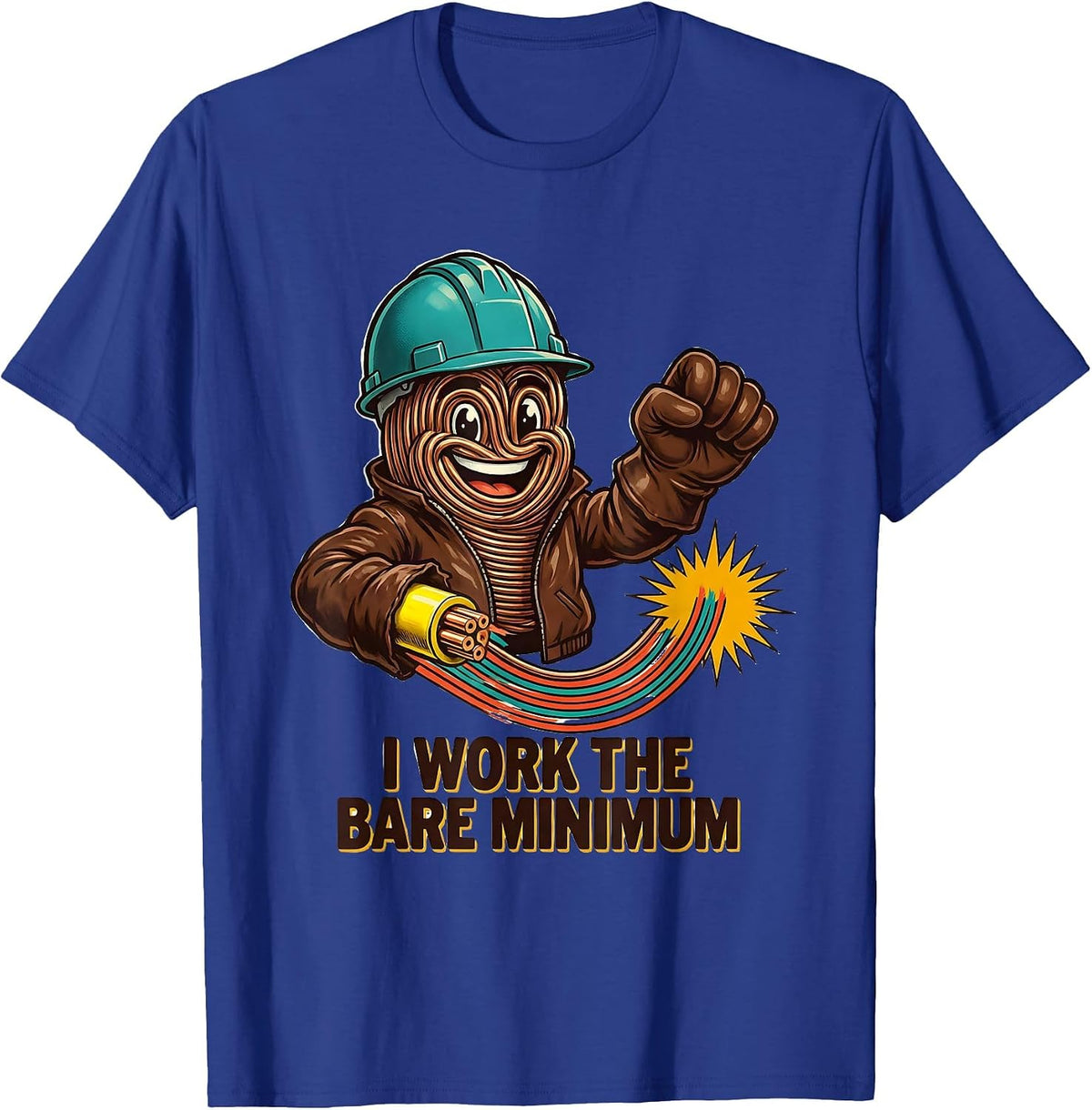 Men's I Work The Bare Minimum Funny Electrician Lineman Skeleton T-Shirt - Royal Blue