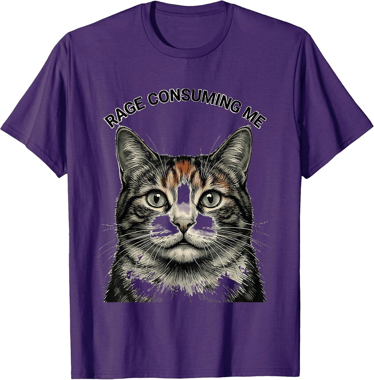 Rage Consuming Me Funny Cat Meme Silly Staring Cat Lover T-Shirt - Purple