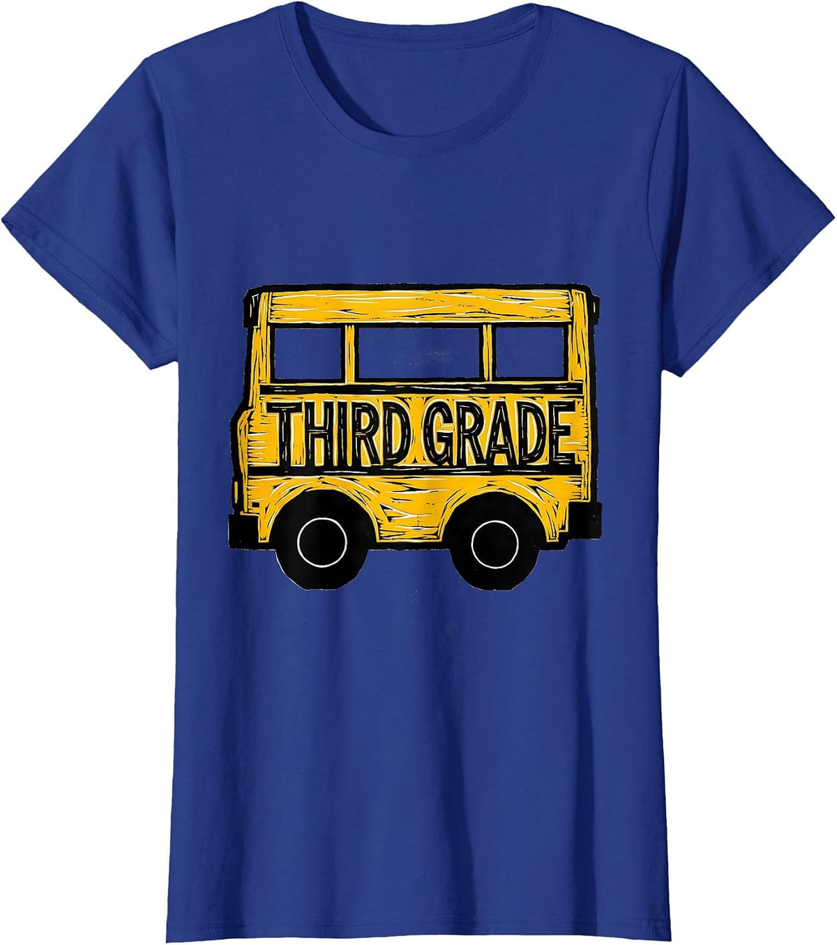 Women's Third Grade Linocut School Bus Teacher Student First Day T-Shirt - Royal Blue