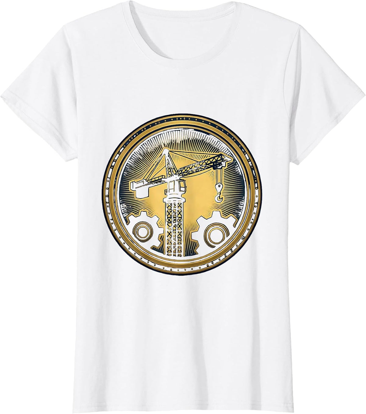 Construction Crane Silhouette Sunset Graphic T-Shirt - White