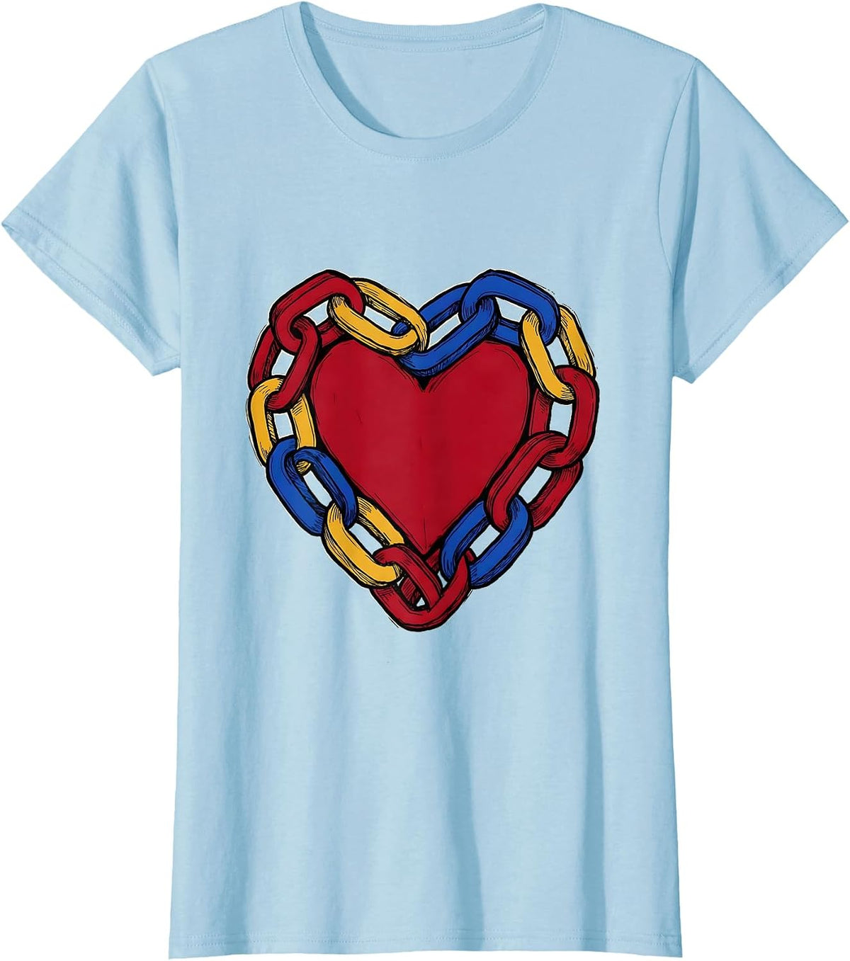 Preschool Teacher Construction Paper Chain Heart T-Shirt - Baby Blue