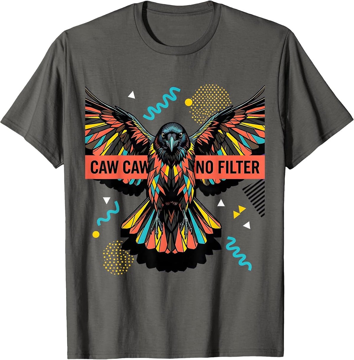 Men's Caw Caw No Filter Funny Crow Design T-Shirt - Asphalt Grey