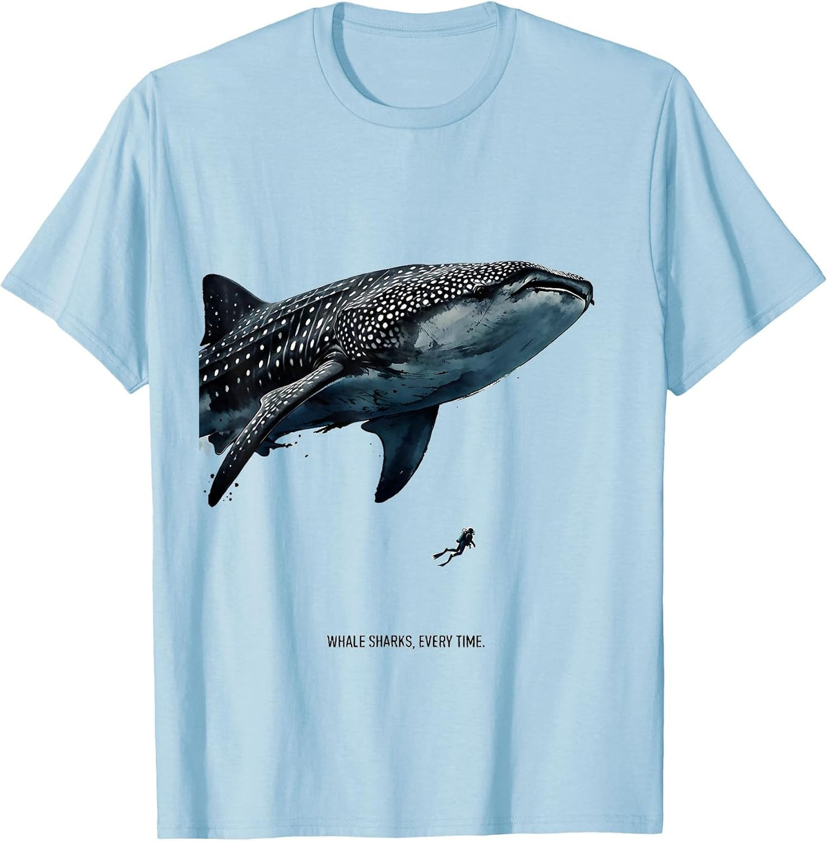 Men's Whale Sharks Every Time Ink Brush Marine Wildlife Ocean T-Shirt - Baby Blue