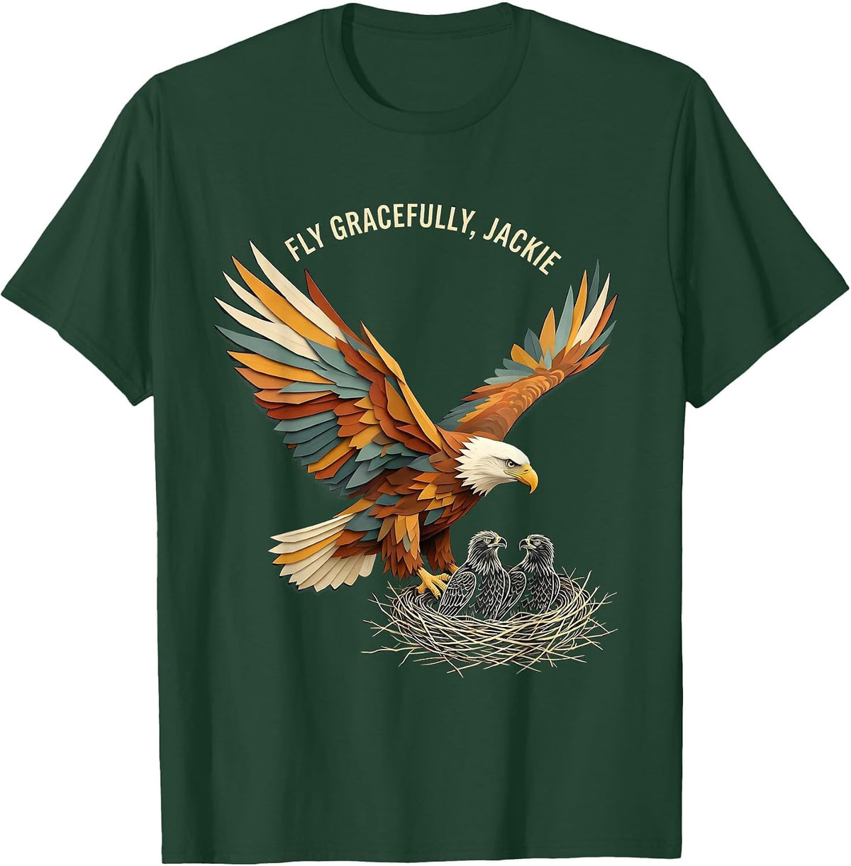 Fly Gracefully, Jackie Memorial Bald Eagle Tribute Wildlife T-Shirt - Dark Green