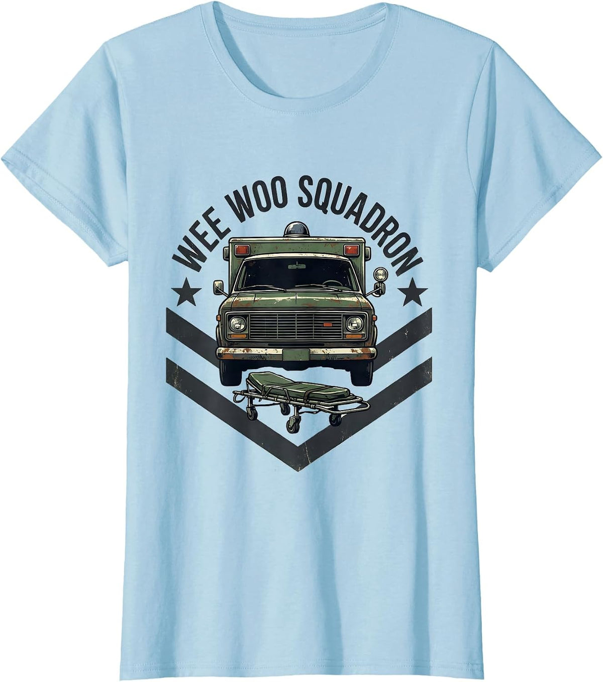 Women's Wee Woo Squadron Vintage EMS Paramedic EMT Gag Humor T-Shirt - Baby Blue