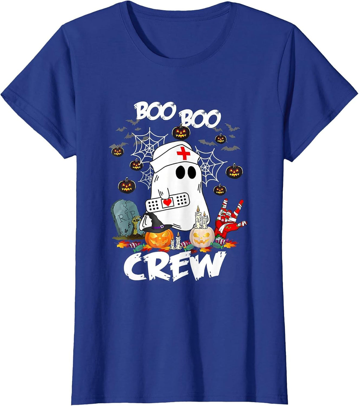 Boo Boo Crew Ghost Nurse Retro Halloween Nursing T-Shirt - Royal Blue