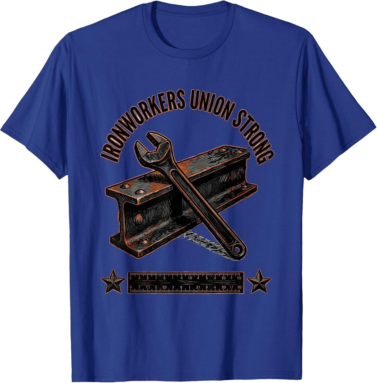 Ironworkers Union Strong Linocut Skilled Trades Labor Pride T-Shirt - Royal Blue