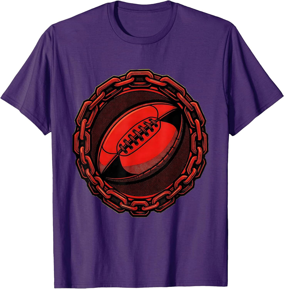 Vintage Rugby Ball Wrapped in Chains Graphic T-Shirt - Purple