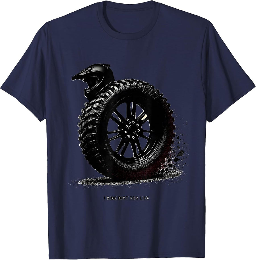 I Ride Dirt For Life Rugged Motocross Dirt Bike Rider T-Shirt - Navy Blue