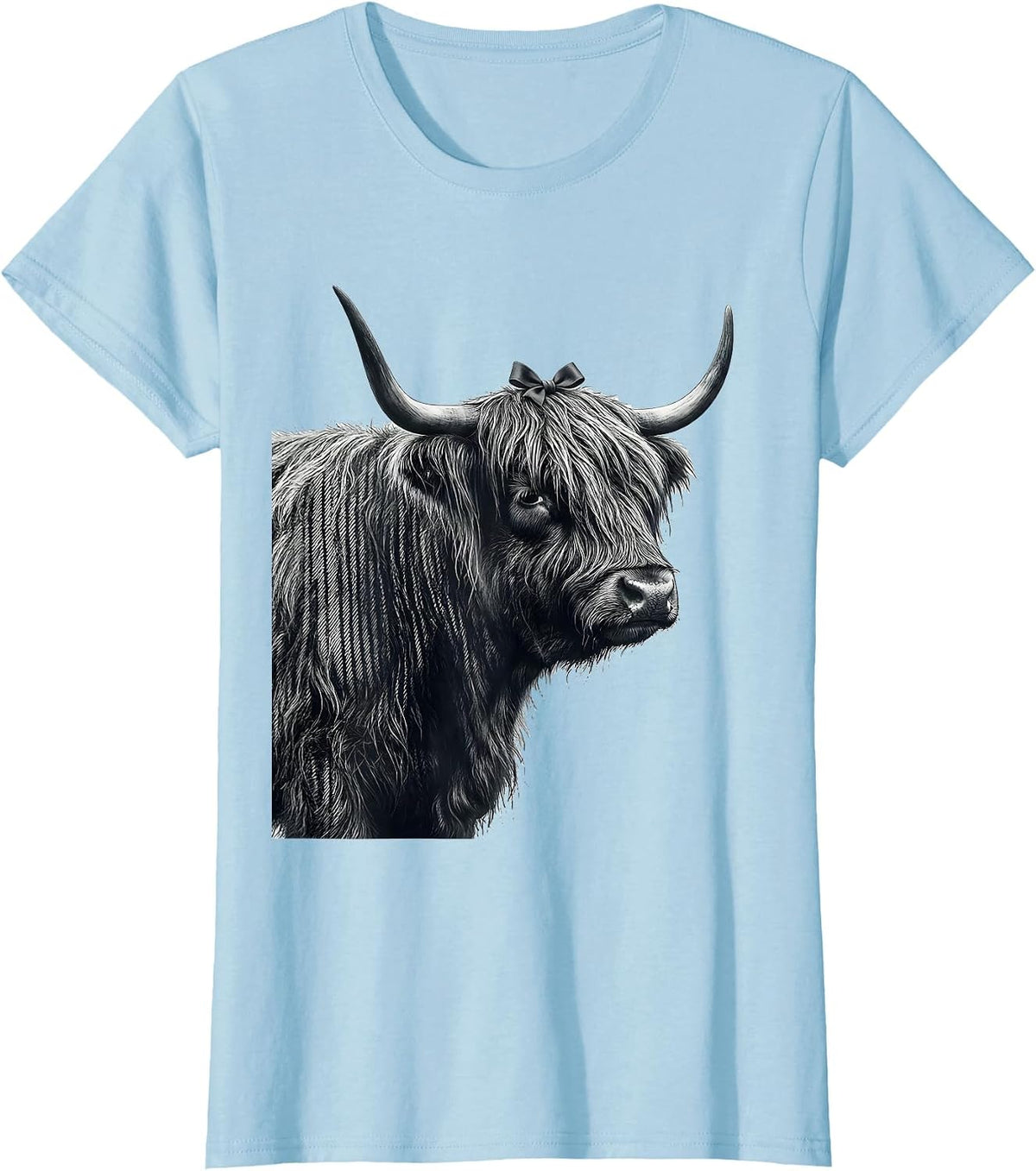 Highland Cow Silhouette Whimsical Holiday Pajama Humor T-Shirt - Baby Blue