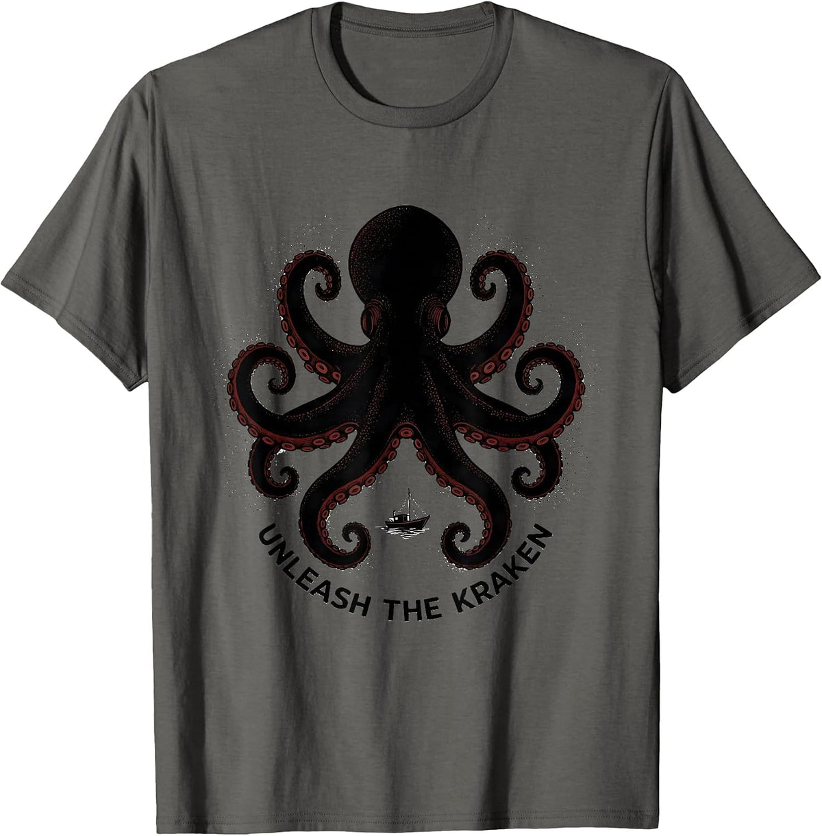 Men's Unleash The Kraken Blackwork Dotwork Octopus Lover Vintage T-Shirt - Asphalt Grey