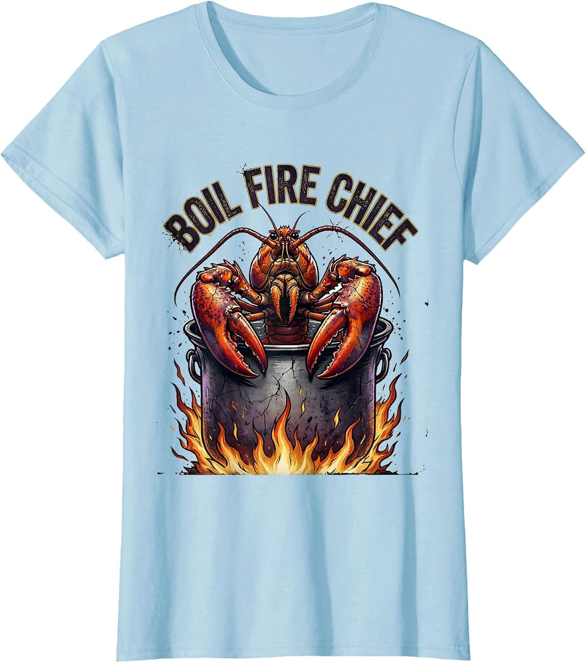 Boil Fire Chief Distressed Mardi Gras Crawfish Carnival T-Shirt - Baby Blue