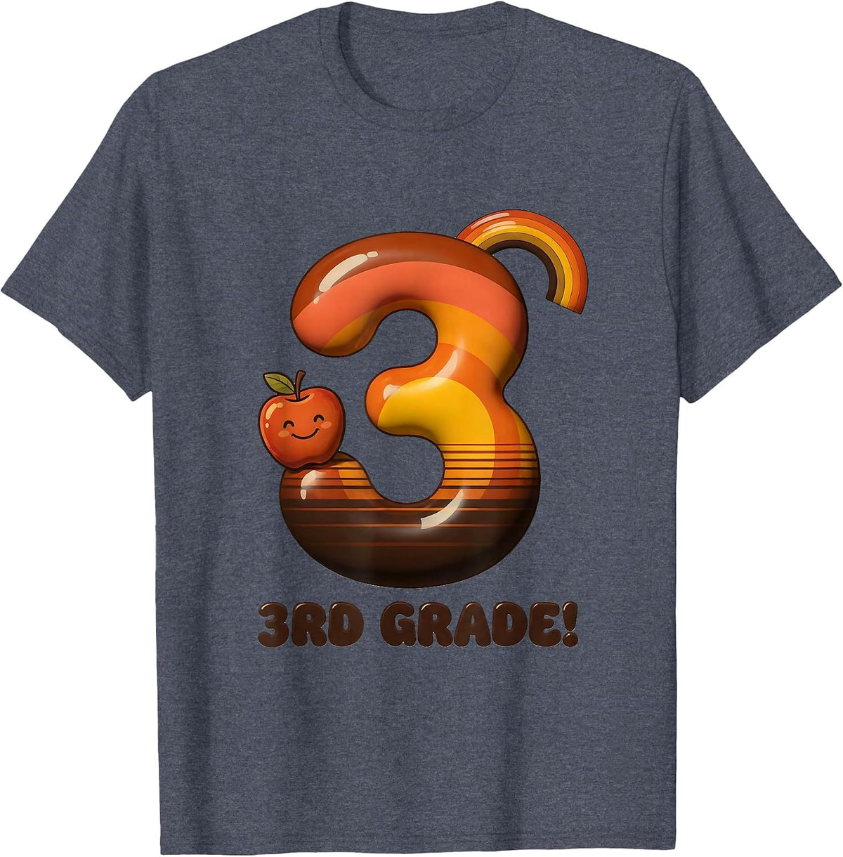 3rd Grade! Retro 70s Back To School First Day of Third Grade T-Shirt - Heather Blue