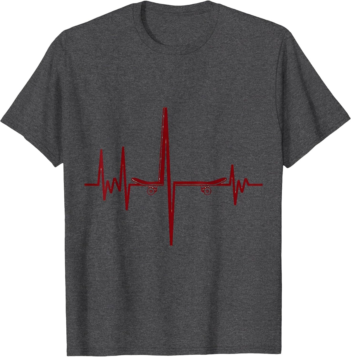 Skateboard Pulse Line Hobbyist Gift T-Shirt - Dark Heather Grey