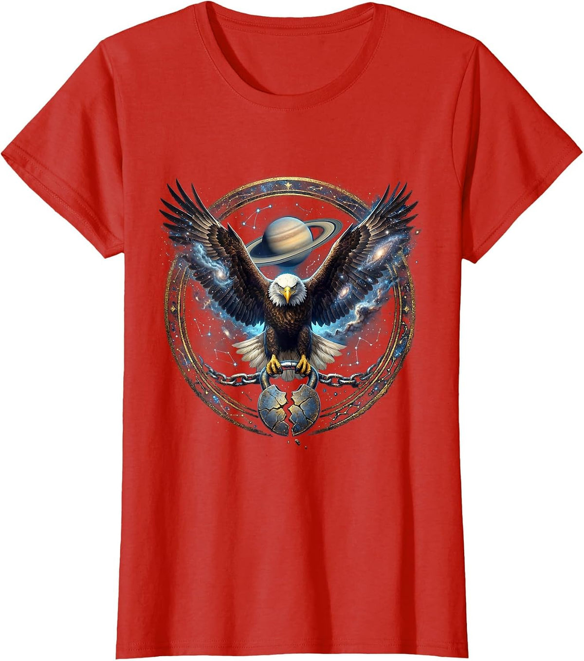 Bald Eagle Broken Shackle Freedom Graphic T-Shirt - Red