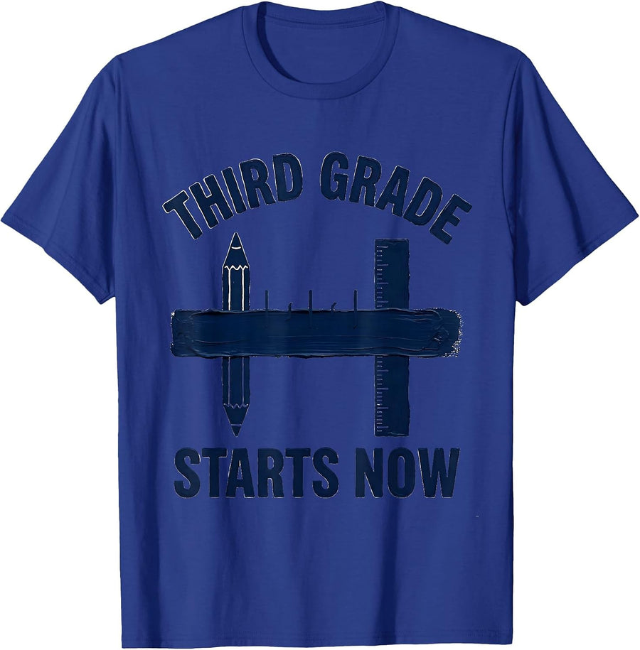 Third Grade Starts Now Playful School Pride Teacher Back To T-Shirt - Royal Blue