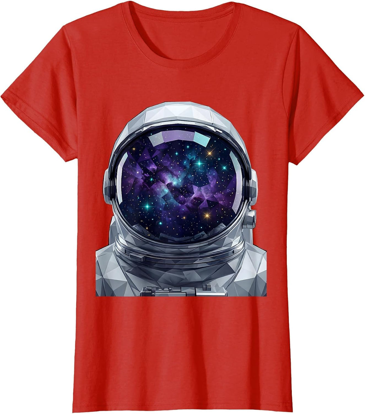 Astronaut Helmet Galaxy Visor Reflection Design T-Shirt - Red