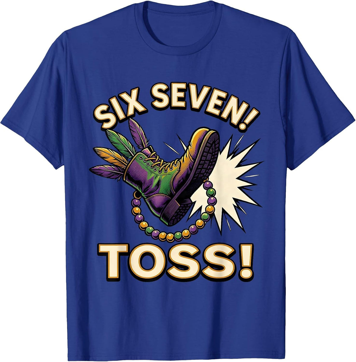 Men's Six Seven! Toss! Comic Book Jester Mardi Gras Kids Meme T-Shirt - Royal Blue