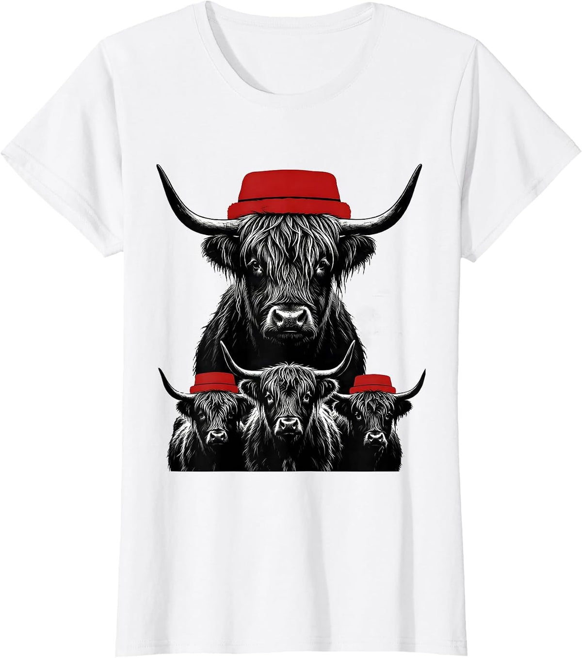 Highland Cow Family Christmas Farm Humor Silhouette T-Shirt - White