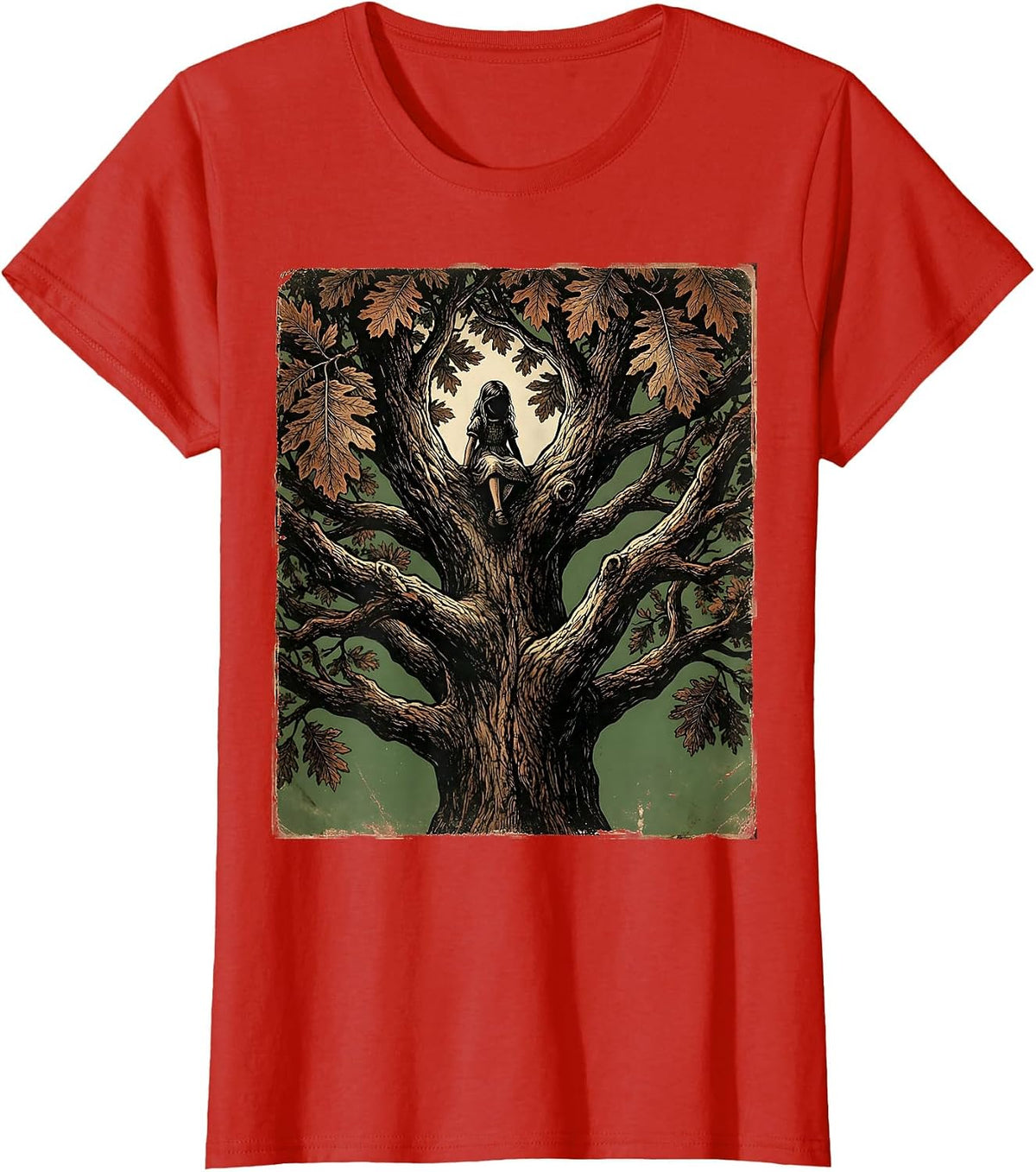 Women's Favorite Daughter Oak Tree Climbing Girl Design T-Shirt - Red