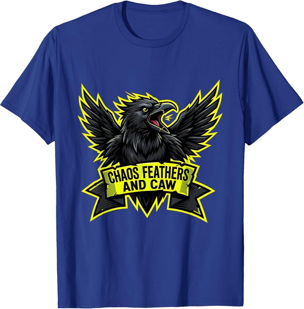Men's Chaos Feathers and Caw Crow Design T-Shirt - Royal Blue