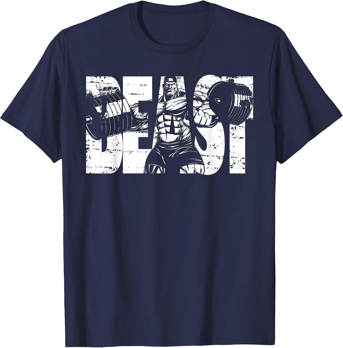 Gym Beast Bodybuilding Workout Motivation Tee Weightlifting T-Shirt - Navy Blue