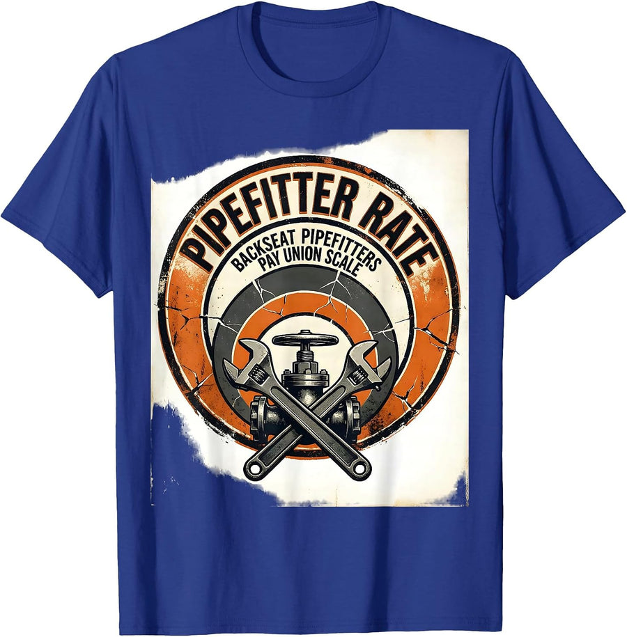 Pipefitter Rate: Backseat Pipefitters Pay Union Scale T-Shirt - Royal Blue