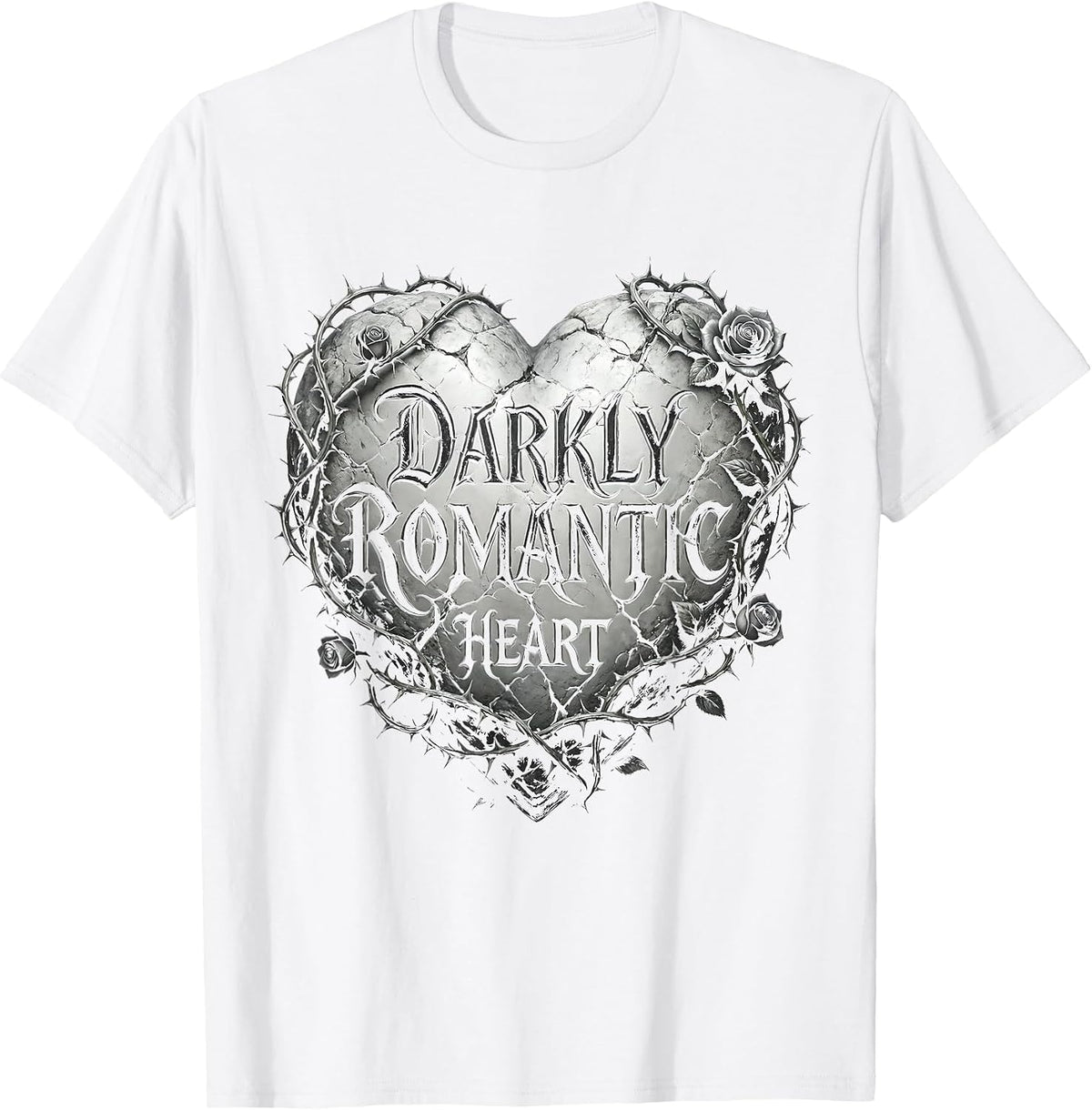 Darkly Romantic Heart Gothic Women Design T-Shirt - White