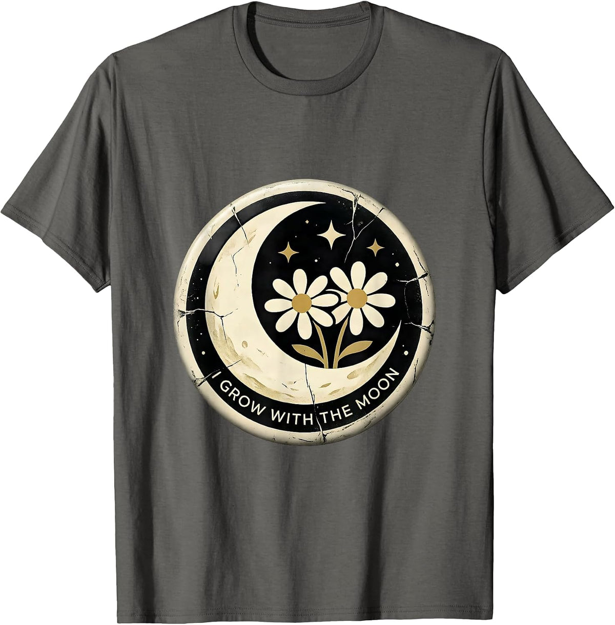 Men's I Grow With The Moon Boho Celestial Moon Phase Botanical T-Shirt - Asphalt Grey