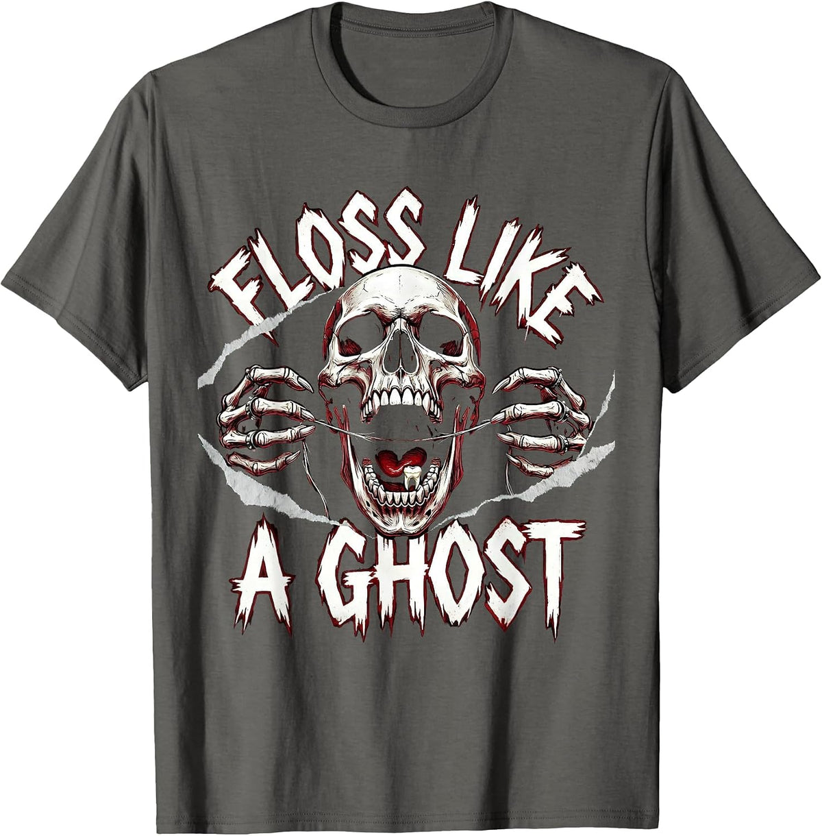 Boo Crew Dentist Floss Like A Ghost Halloween T-Shirt - Asphalt Grey