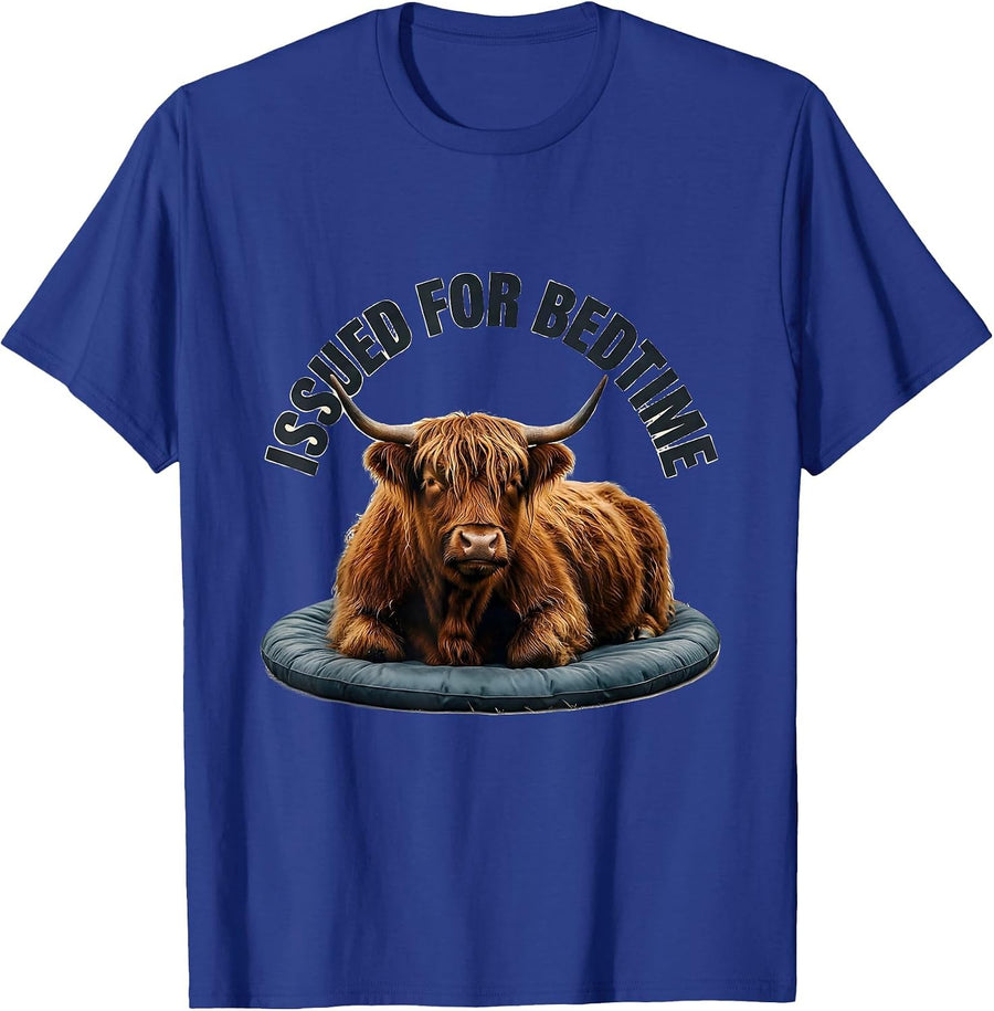 Issued For Bedtime Funny Highland Cow Pajama Nightshirt Gift T-Shirt - Royal Blue