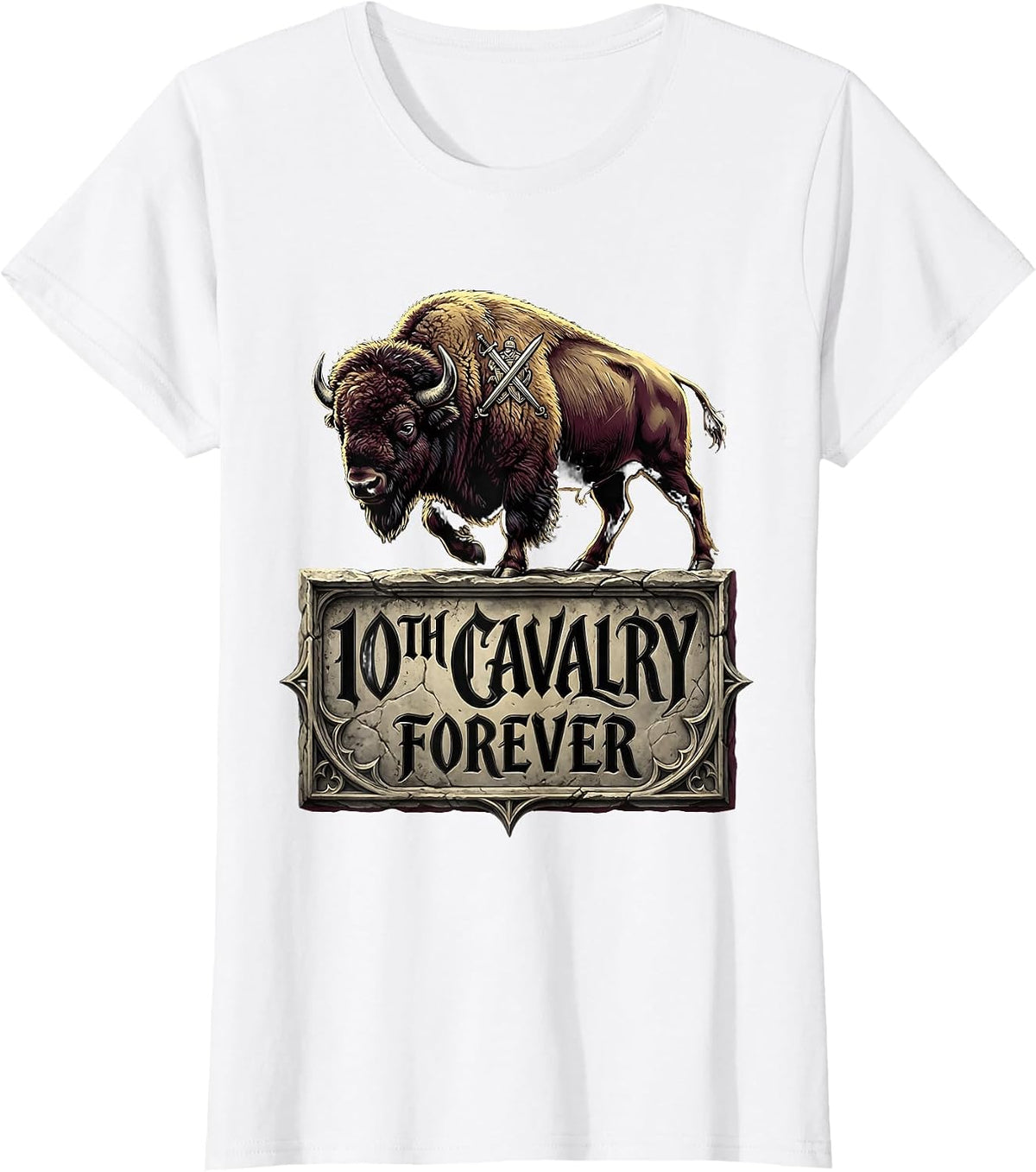 10th Cavalry Buffalo Soldiers Forever Design T-Shirt - White