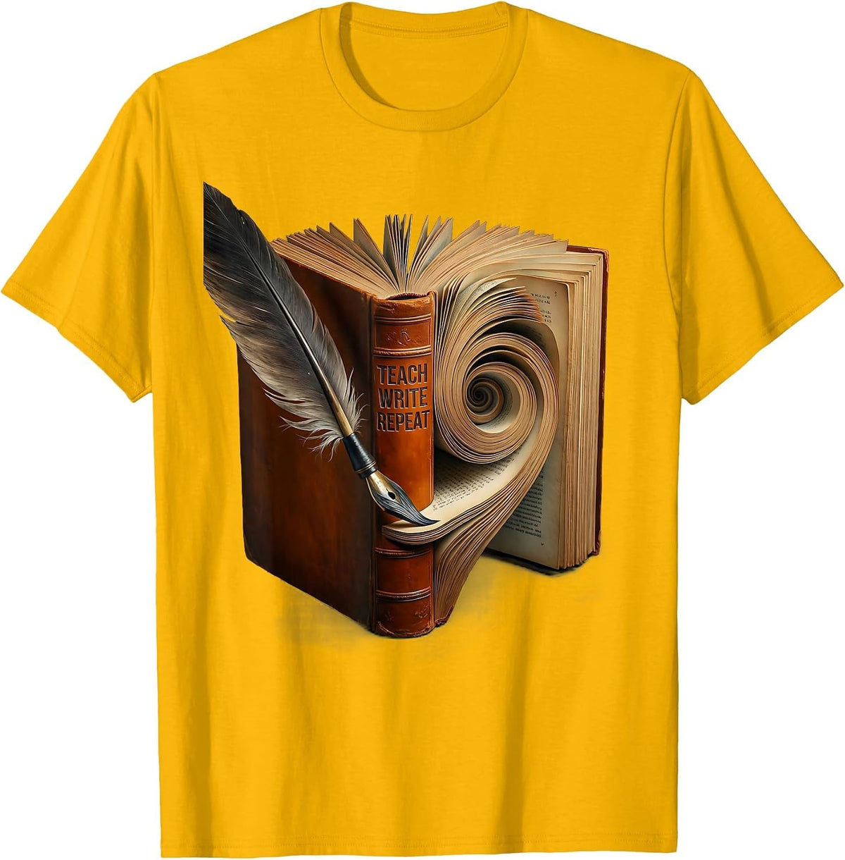 Teach Write Repeat English Teacher Design T-Shirt - Golden Yellow