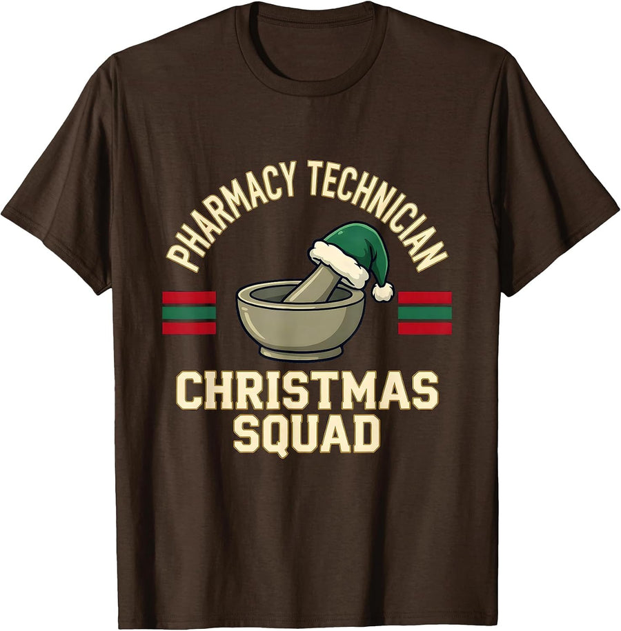 Pharmacy Technician Christmas Squad Funny Pharmacy Tech T-Shirt - Brown