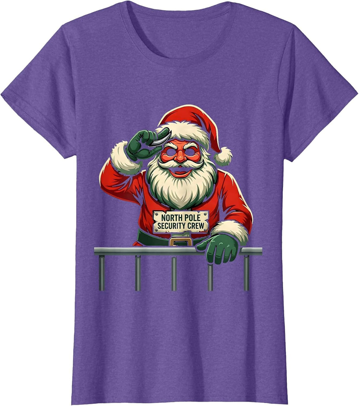 Women's North Pole Security Crew Funny Heavy Metal Christmas Rocker T-Shirt - Purple Heather