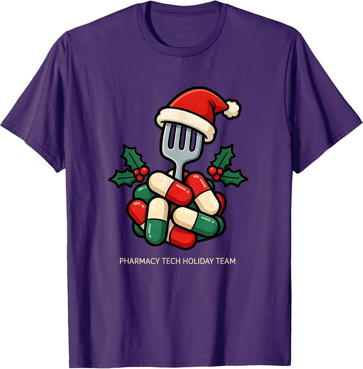 Men's Pharmacy Tech Holiday Team Funny Cartoon Christmas Squad T-Shirt - Purple