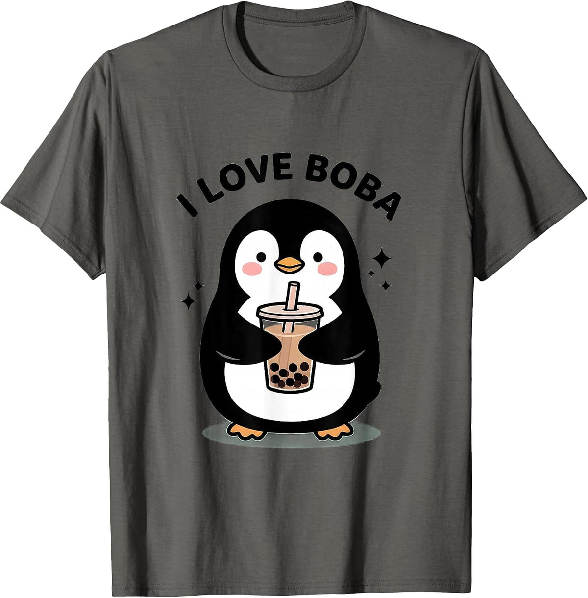 Men's I Love Boba Kawaii Penguin Anime Boba Tea Lover Gift T-Shirt - Asphalt Grey