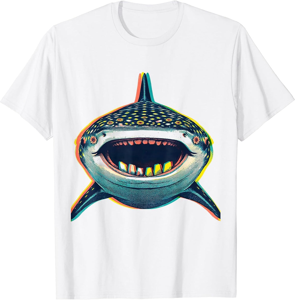 Men's Whale Shark Risograph Playful Humor Wildlife Fan T-Shirt - White