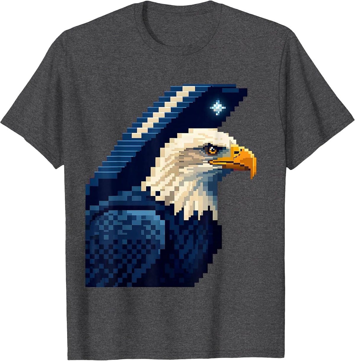 Men's Bald Eagle Pixel Art Mascot Fan Family Pride T-Shirt - Dark Heather Grey